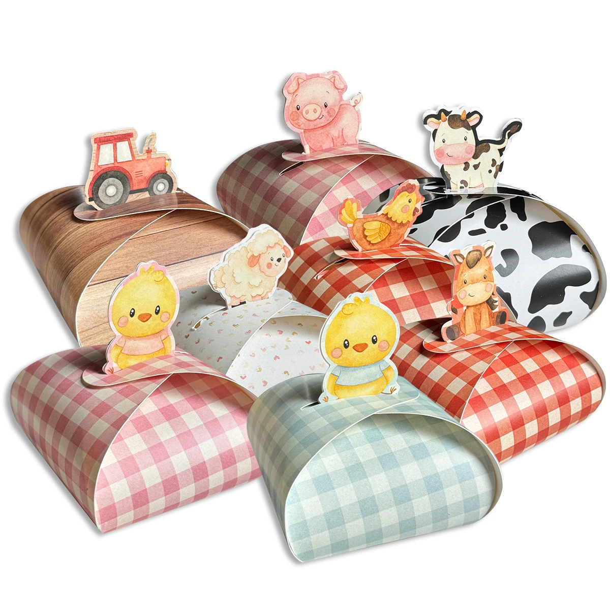 Cajas de dulces de animales de cartón de 8 Uds., bonita caja de galletas de vaca/cerdo/oveja para tierras de cultivo, fiesta de feliz cumpleaños, suministro de embalaje de dulces para niños