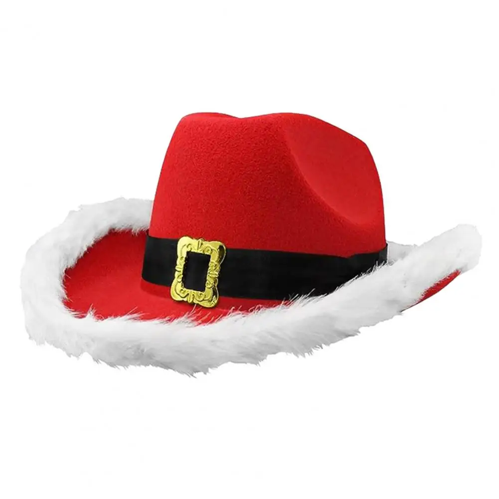 Christmas Outfit Accessory Festive Cowboy Hat with White Fluff Edge for Christmas Party Western Carnival Santa for Men for Him