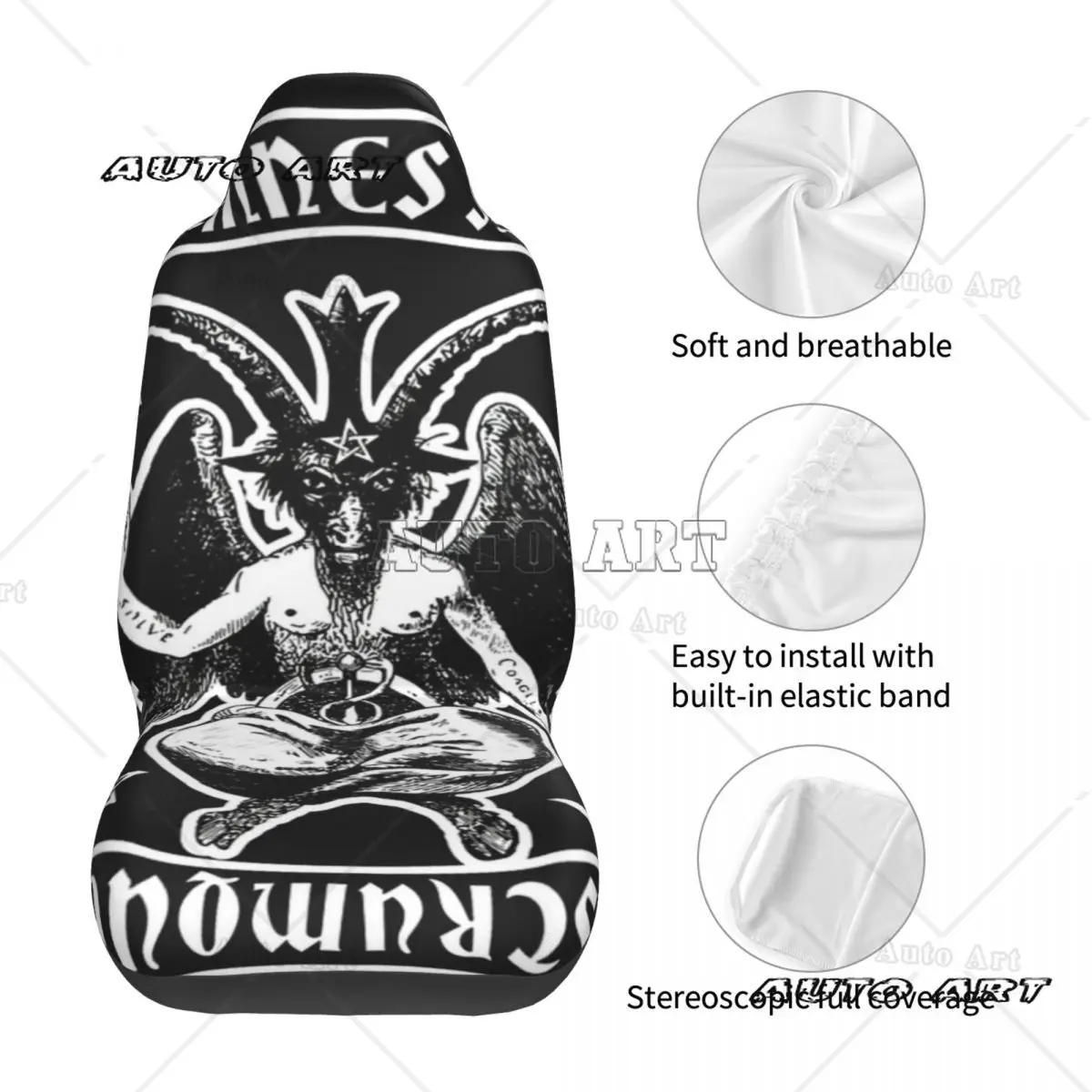 Baphomet Satanic Crosses With Hail Satan Pokrowiec na fotel samochodowy Niestandardowy nadruk Uniwersalny ochraniacz przedni Akcesoria Zestaw poduszek — zdjęcie 7