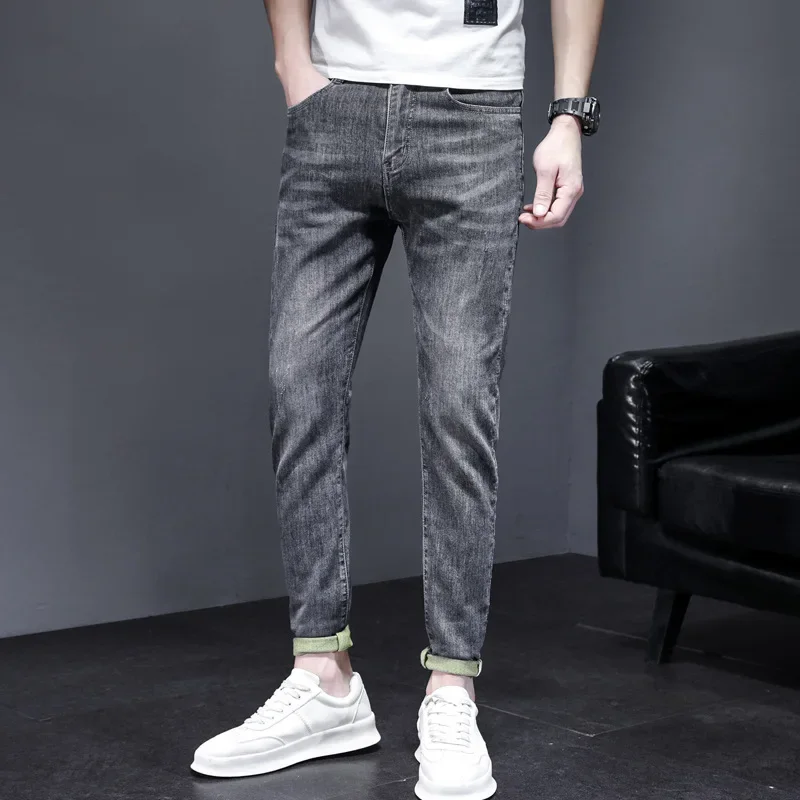 Men's Jeans Fashion Brand Spring And Autumn New Style Slim Fit Small Feet Fashion Casual Summer Thin Cropped Pants