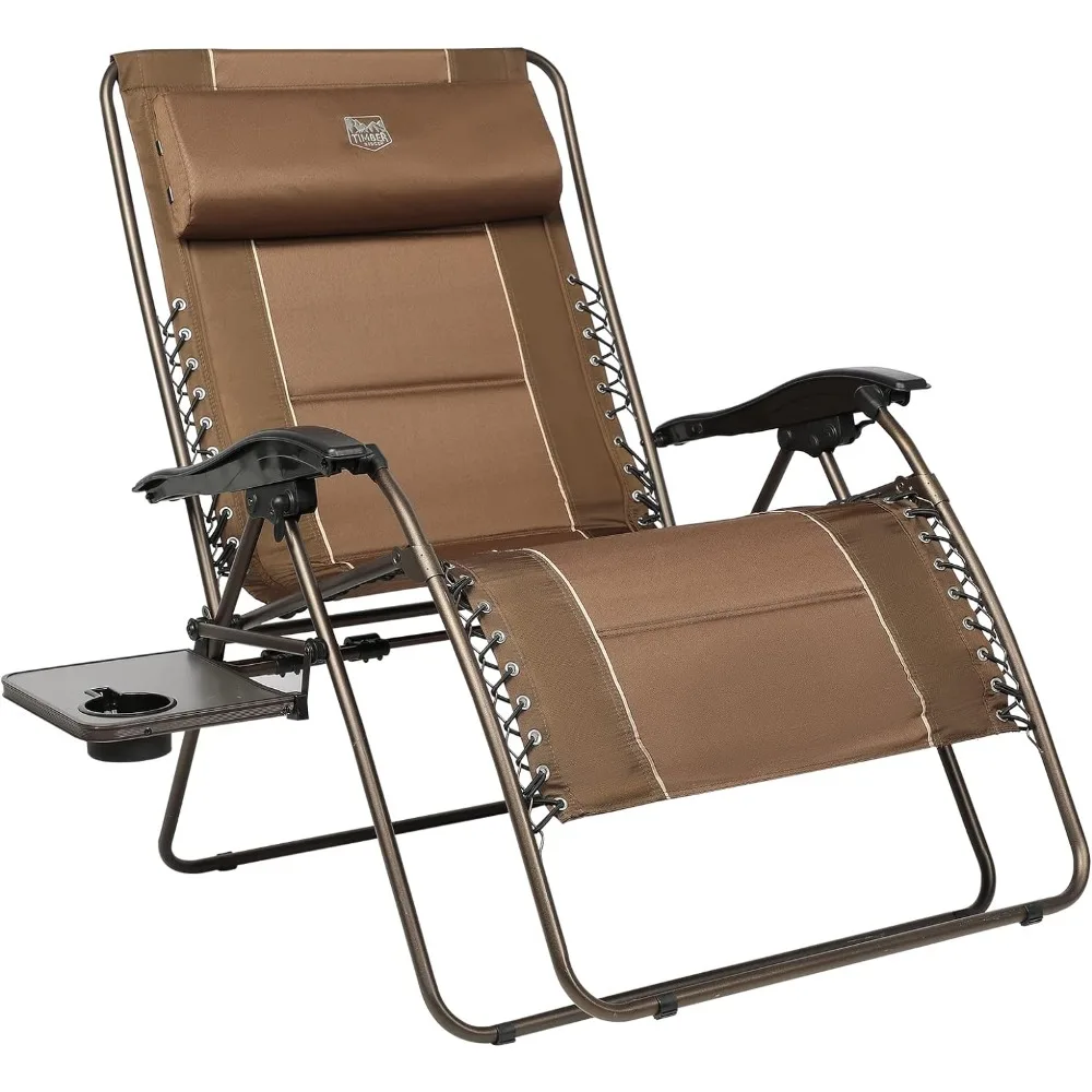 Sun Loungers,33In Wide Zero Gravity Reclining Side Table Full Padded Lounge Chair for Outdoor Camping Patio Lawn,Brown