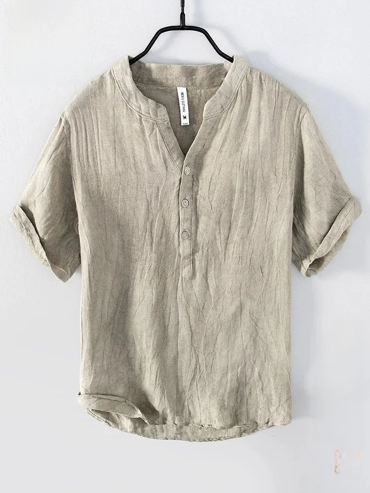 

Винтажная льняная смесь хлопка с талией, мужская летняя свободная посадка с воротником-стойкой, ort Sve, повседневная, дышащая, удобная