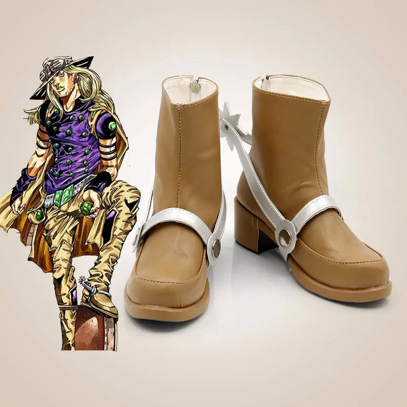 

JoJo's Bizarre Adventure Gyro Zeppeli Cosplay Shoes Brown Mid-calf Boots Halloween Carnival Party Costume Props for Adult