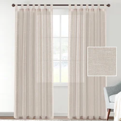 Linen Beige Curtains 160/182cm Long for Living Room Farmhouse  Rod Pocket Back Tab Light Filtering Window Drapes for Home Decor