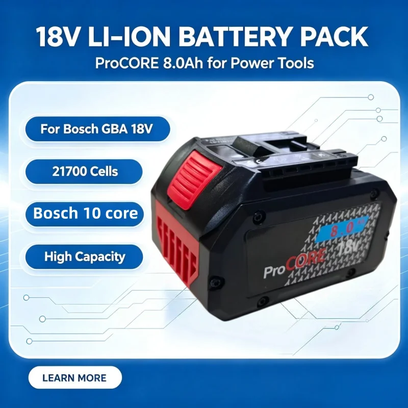 Breakthrough 21700 Battery Cell Technology, Pro‑CORE 18V 8000mAh Lithium‑ion Battery With Industry‑Leading Power Density