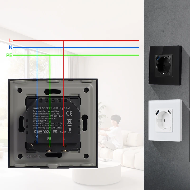 GEYA الاتحاد الأوروبي مآخذ الحائط وظيفة مراقبة الطاقة مزدوجة الذكية متر مآخذ جوجل الحياة الذكية التطبيق اليكسا مآخذ لوحة من الزجاج المقسى #5
