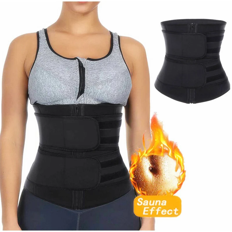 Entrenador de cintura ajustable para mujer, corsé de neopreno con cinturones dobles con cremallera, faja de entrenamiento para control de barriga y soporte de espalda