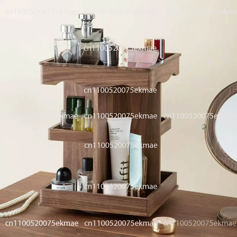 Cosmetics Storage Box Desktop Wooden Premium Rotary Storage Skin Care Products Perfume Dresser Shelf Jewelry