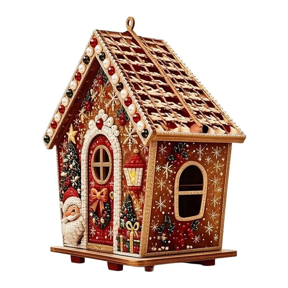 3D Festive House Building Kit with Wooden Pieces Rhinestone Accents Pearl Beads and Complete Crafting Supplies