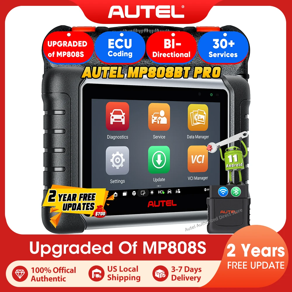 Autel MaxiPRO MP808BT PRO Wireless Diagnostic Scanner, ECU Coding Bi-Directional Scan Tool, 40+ Services, Upgrade Ver. of MP808S/ MP808BT, 2-Year free Update