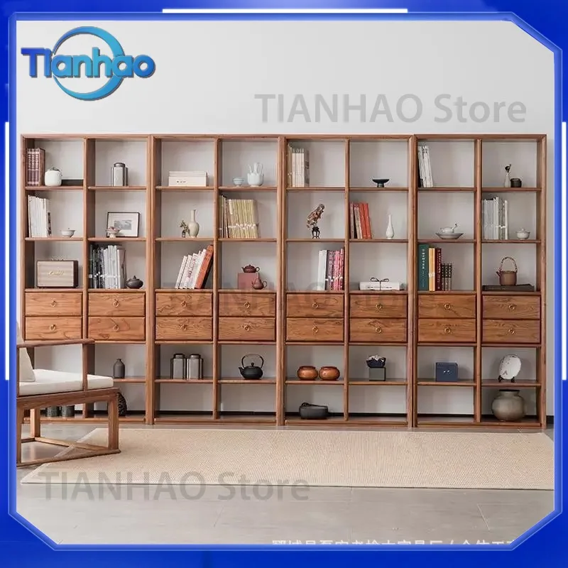 Wall Mounted Multi Tier Chinese Style Old Elm Wood Bookshelf for Living Room Home Decor Antique Tea Set Display Shelf