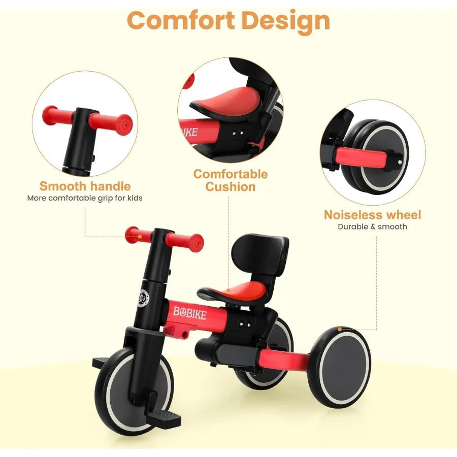 5-in-1 Tricycle for Toddlers 18 Months to 5 Years, Kids Bike with Upgraded Pedals, Parent Push Handle, Balance Bike & Easy Assem