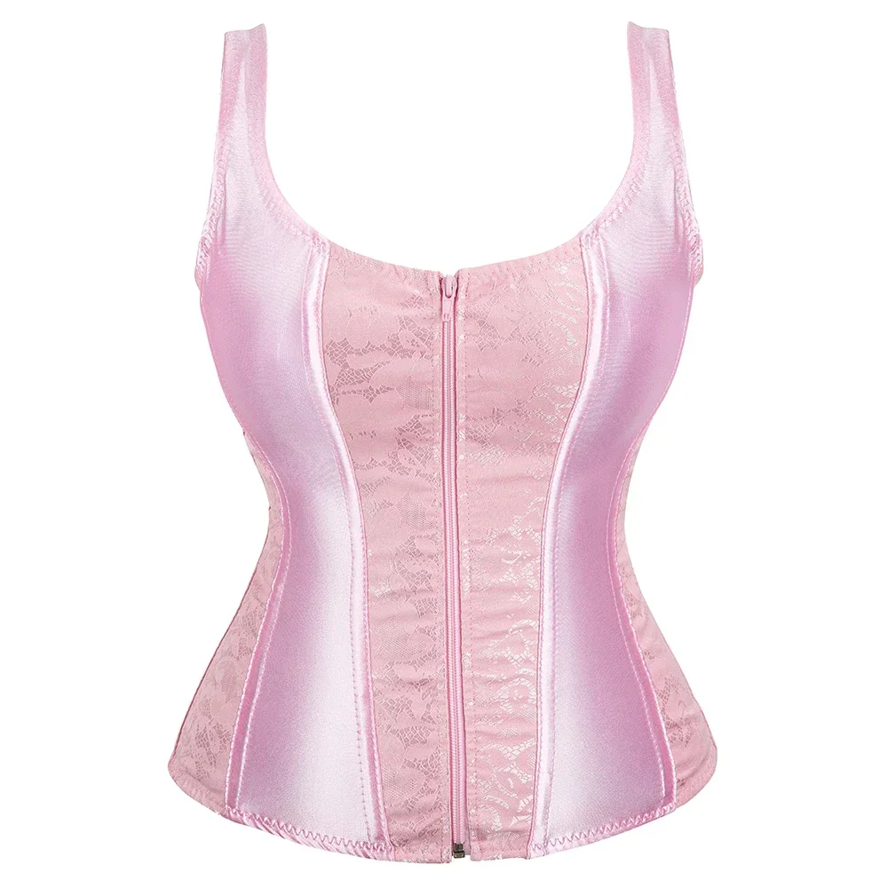 Pink Corset with Straps Zipper Overbust Push up Women Bustier Top Plus Size Gothic Steampunk Corselet Lingerie