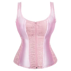 Pink Corset with Straps Zipper Overbust Push up Women Bustier Top Plus Size Gothic Steampunk Corselet Lingerie