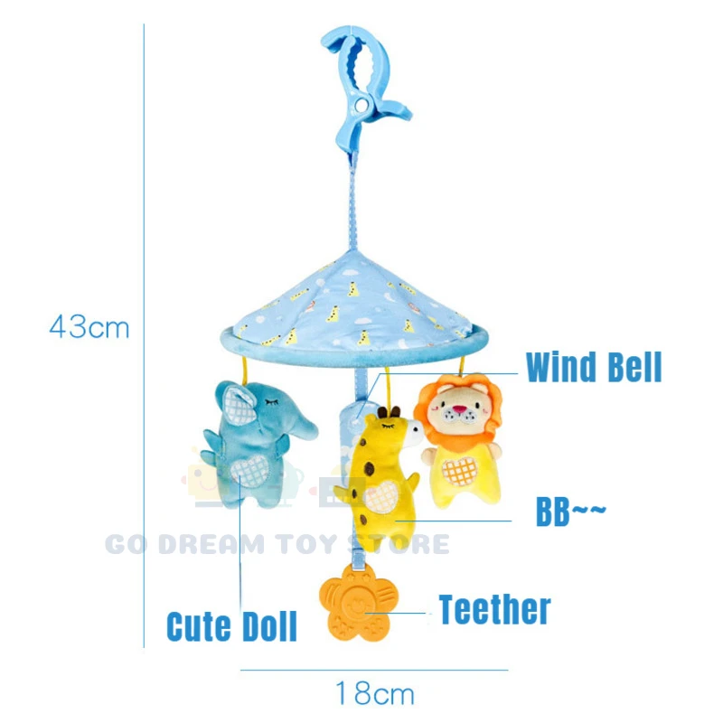 Sonajeros para bebé recién nacido de 0 a 12 meses, cuna colgante, sombrilla, campana de viento, móvil infantil, animales de dibujos animados,