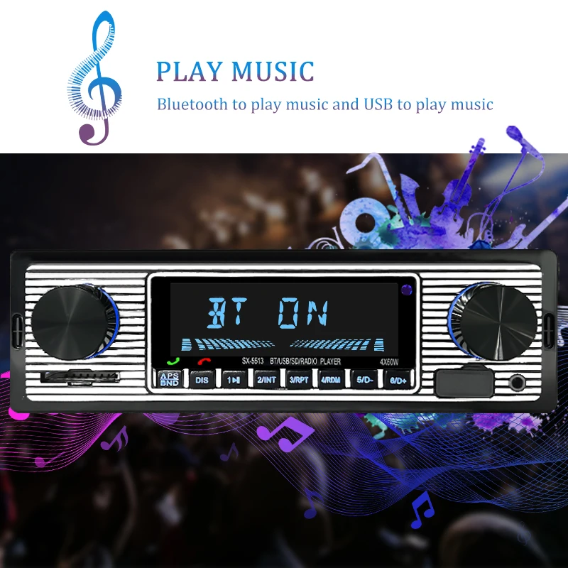 Hippcron Car Radio 1 DIN Stereo Digital MP3 Player Bluetooth FM Audio USB TF Music Handfree With In Dash AUX Input 12V Classical