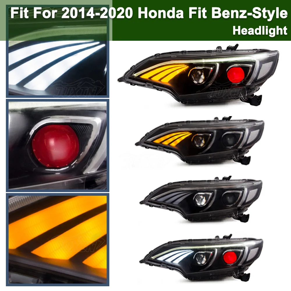 Facelift Head Lamp Benz-Style Fit For 2014-2020 Honda Fit LED Headlight Streaming Turn Signal Running Lights Left Right