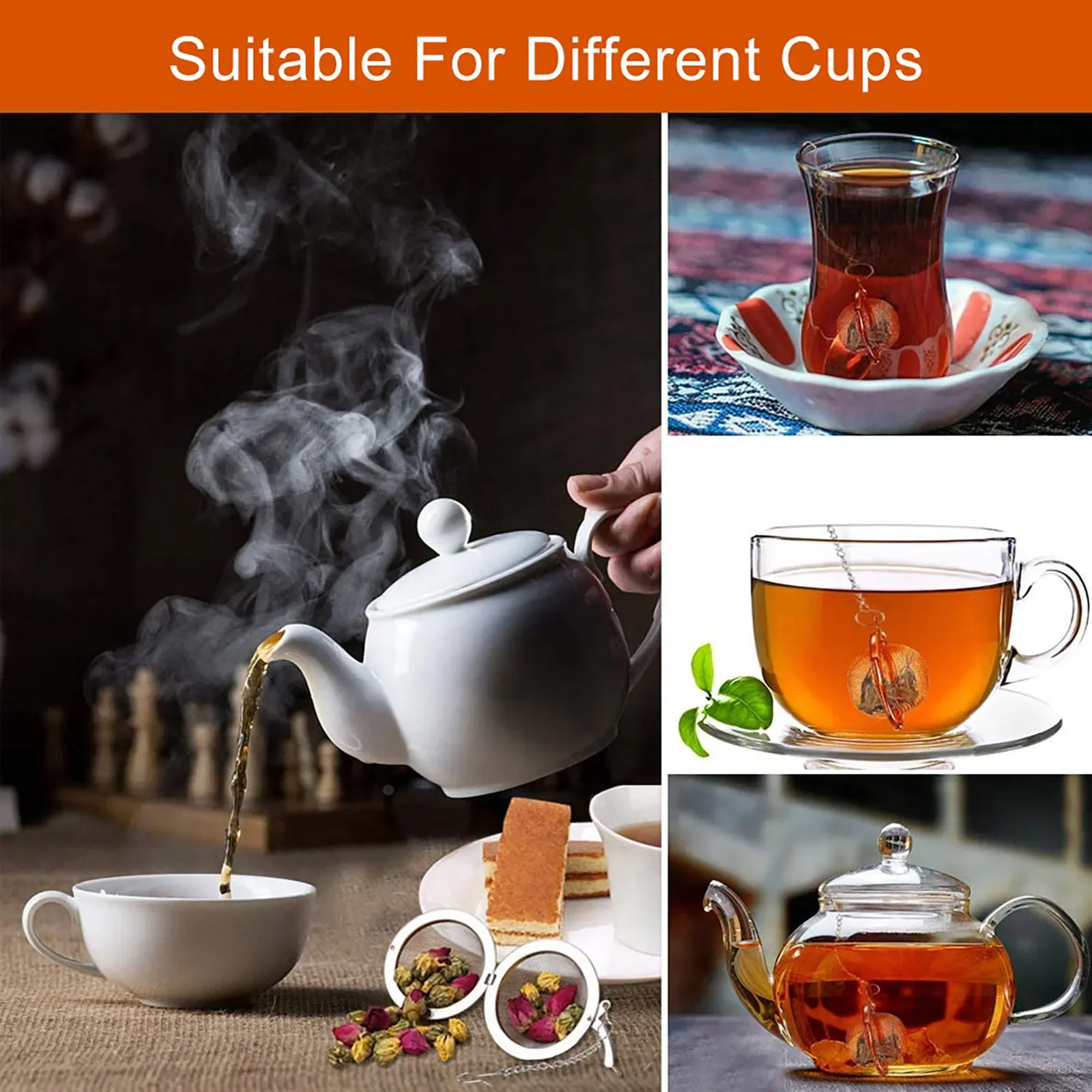 2-40PCS Stainless Steel Spice Tea Ball Tea Filter Strainers Tea Infuser Sphere Locking Strainer Mesh Infuser Home Kitchen Tools