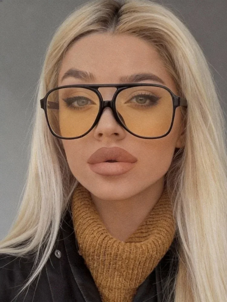 Vintage Summer Traveling Oversized Sunglasses Women Retro Brand Big Frame Sun Glasses Female Black Yellow Ins Square Eyewear