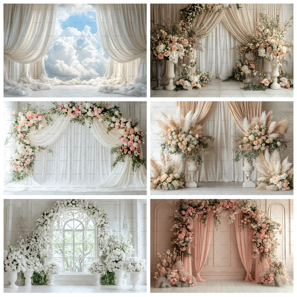 

Curtain Bow Arch Backgrounds Kids Adult Photography Props Child Baby Flower Decors Classic Wall Photo Studio Backdrops