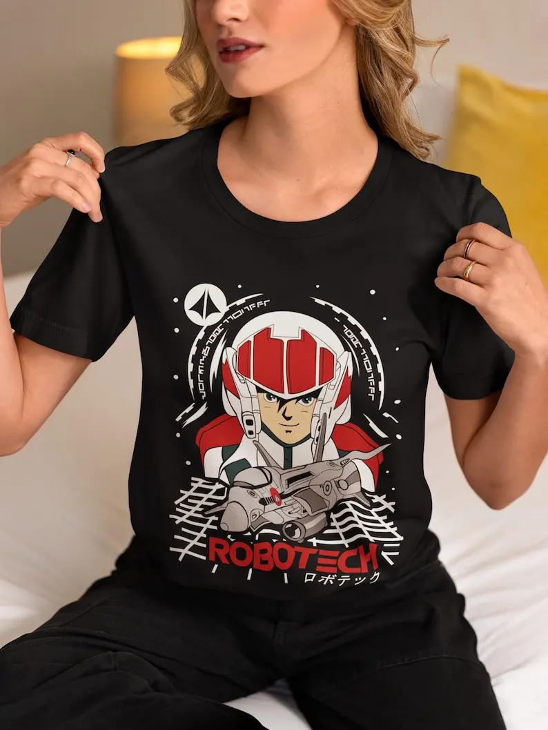 Space Fighter Hero Unisex T-shirt - 80s Retro Anime Mecha Apparel, Japanese Sci-Fi Battle Style, Classic Robot Gear Clothing, Pe