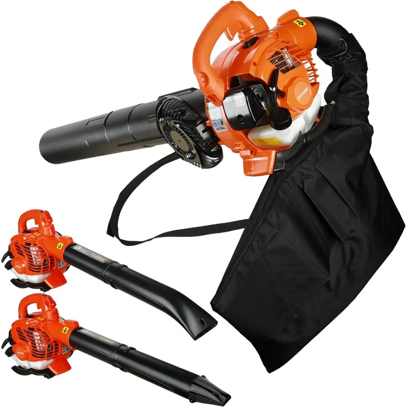 

Gas Leaf Blower, Leaf Vacuum and Mulcher with Bag 3 in 1, 424 CFM 2 Stroke Handheld Cordless Snow Blower (Orange)