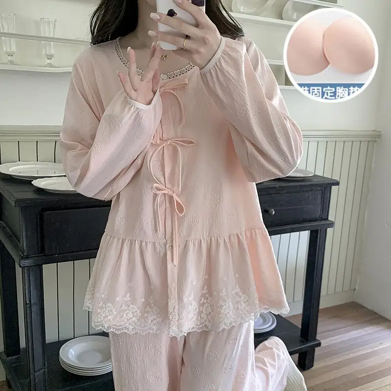 Cartoon Cute Student Home Clothes New Skin Friendly Breathable Pajamas Spring New Fashion Women's Long Sleeved Pants Set Sweet