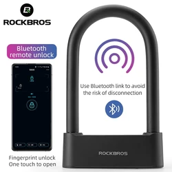 ROCKBROS Bicycle Lock Smart Fingerprint Bluethooth Lock Alloy USB Charging U-Shape Waterproof Durable Bike Accessories