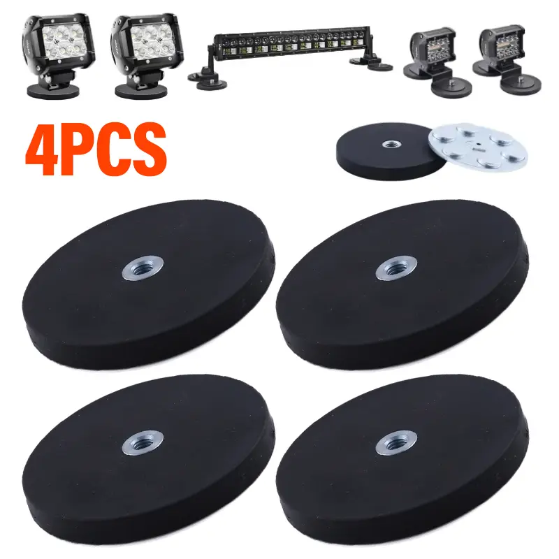 4 peças 43mm/66mm/88mm m4/m6/m8 rosca interna base magnética suporte de montagem braçadeira led suporte de barra de luz de trabalho suv offroad