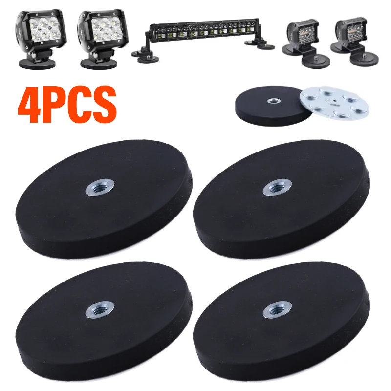 4PCS 43mm/66mm/88mm M4/M6/M8 Internal Thread Magnetic Base Mount Bracket Clamp LED Work Light Bar Holder SUV Offroad