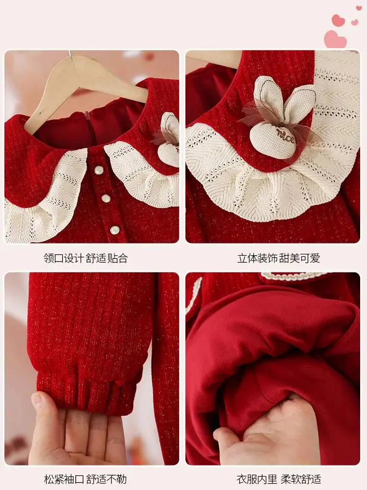 Autumn and winter baby girl\'s velvet princess dress 2025 new children\'s New Year\'s dress long sleeved dress
