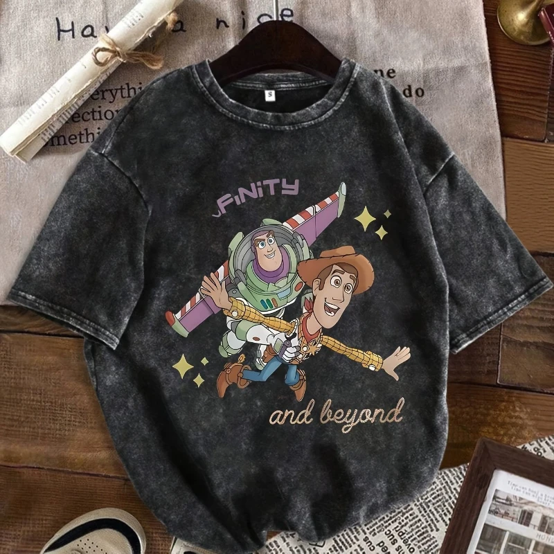 

Disney Men's Short Sleeved T-shirt - Puppet Woodblock and Friends Space Adventure Pattern Printed "Infinite Distance" Theme