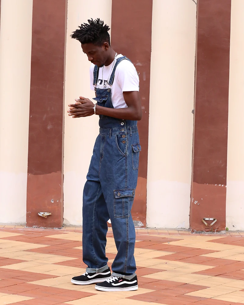 Denim Overalls Large Size Straight Pants Dark Blue Jeans Loose Men's Work Clothes More Sizes 46 48 50