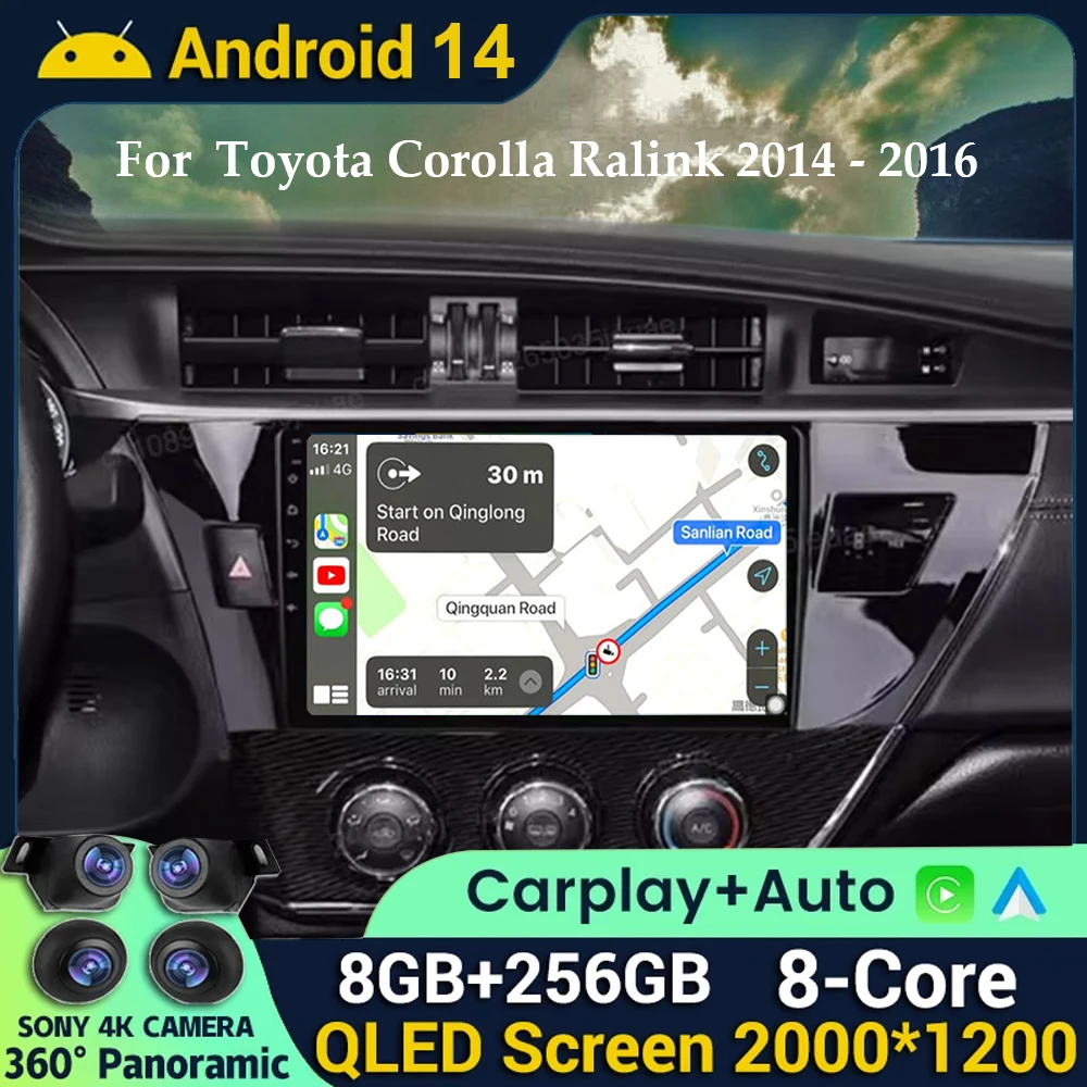 

10" Android 14 Car Radio For Toyota Corolla 2014 2015 2016 Levin Ralink 2013 - 2018 Carplay Auto GPS BT Navigation Video Stereo