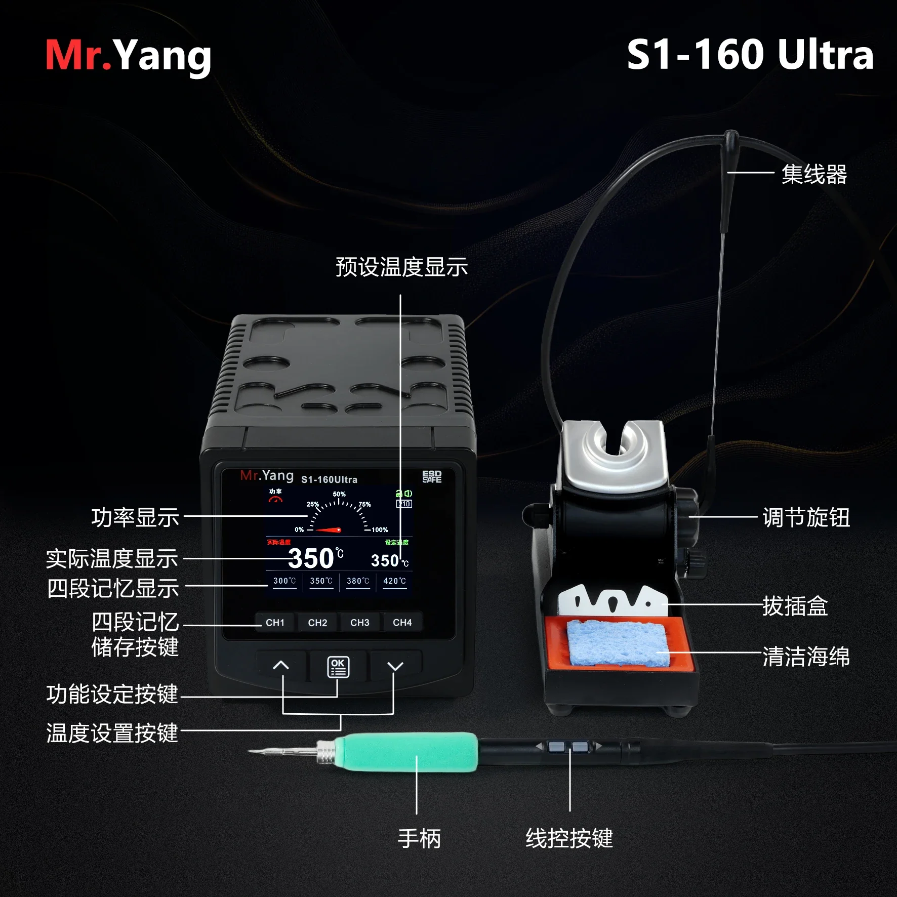 YCS Mr. Yang  S1-160 ULTRA  Rapid heating and cooling automatic sleep electric soldering iron Includes I/IS/k soldering iron tip