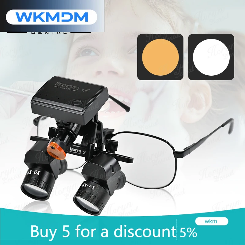 

Horyn den tal Ergonomic Loupes Headgear 4X 5X 6X Ergo Magnifier Binocular Surgery Loupes with Wireless/Wired 5W Light