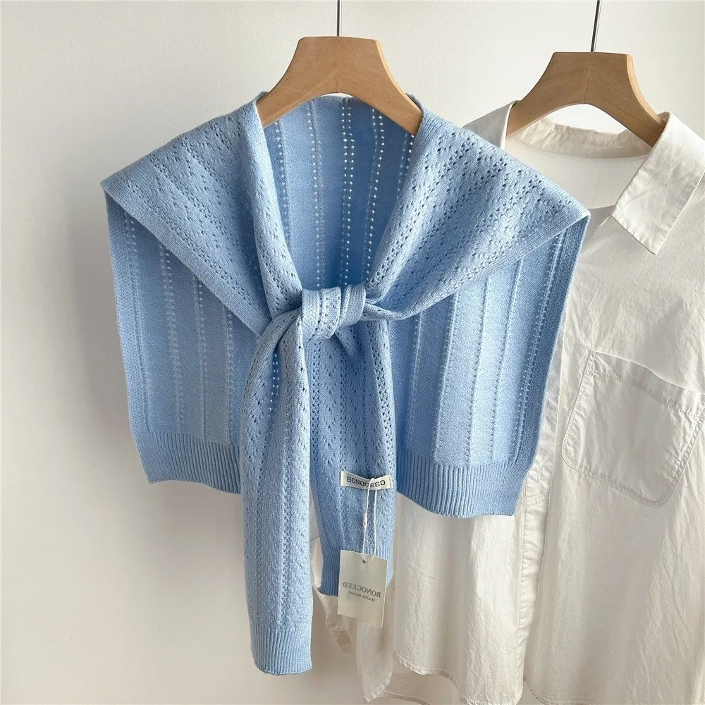 Versatile Lightweight Knitted Shoulder Wrap Breathable Casual Shoulder Shrug Cover Tie Front Decorative Knit Wrap Daily Outfit