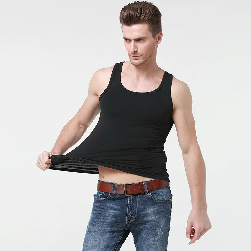 100% Cotton Mens Tank Top ชายสีทึบกล้ามเนื้อ Vest Undershirts O-Neck เสื้อผ้า Singlet Binaraga เสื้อยืด