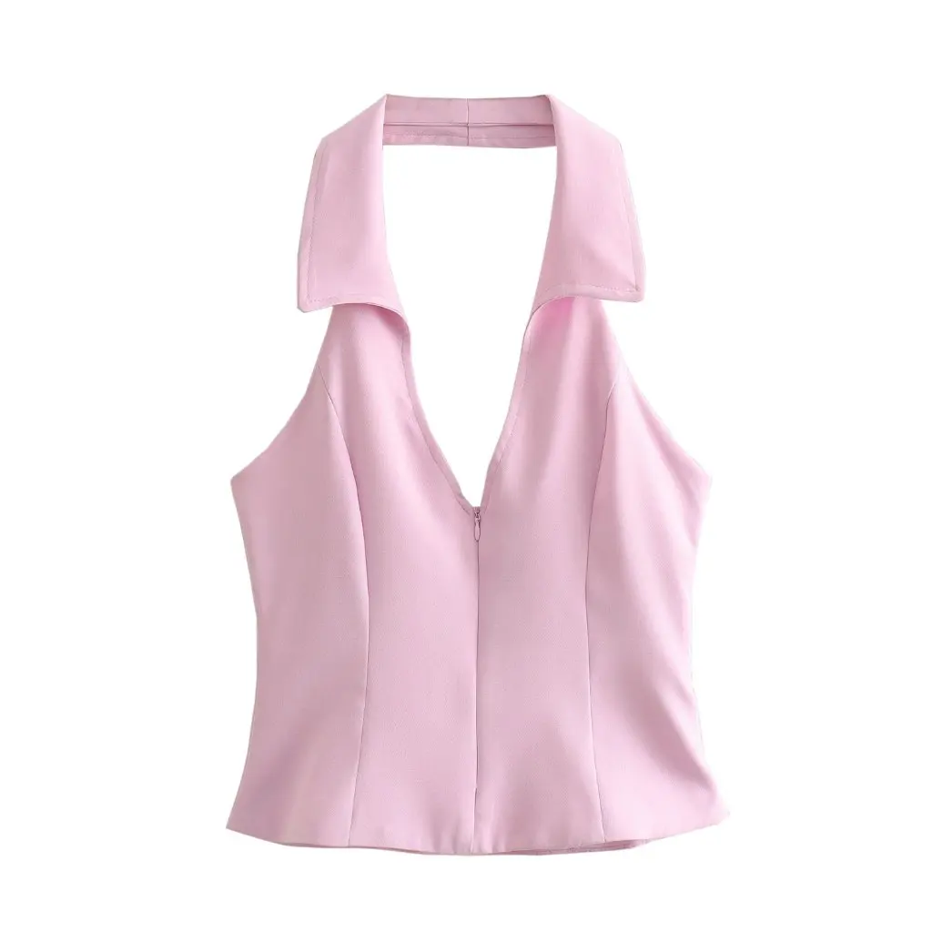 

Women's European And American Style Shirt Jacket with Hanging Neck Collar And Low Waist Skirt Pants Set for Business Casual