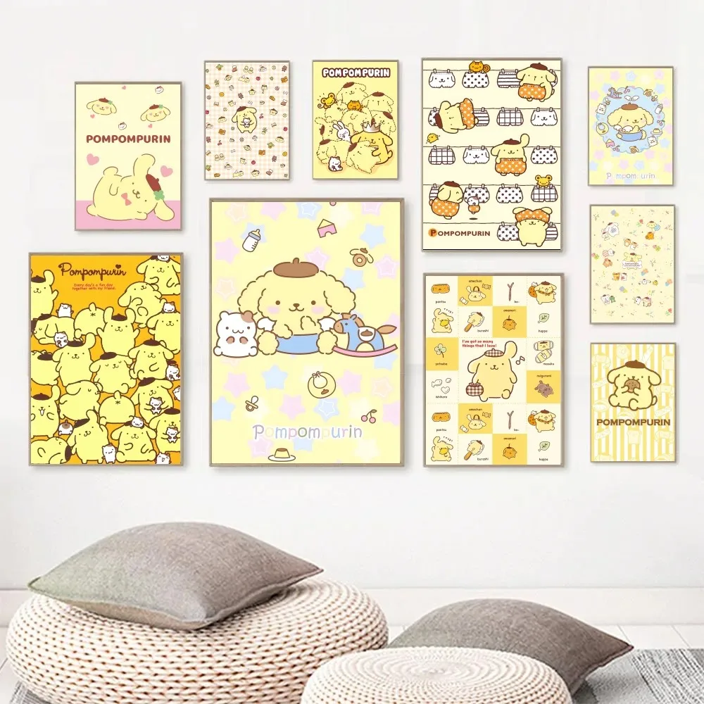 

Kawaii P-Pompompurin, мультяшный милый фон для спальни, прикроватная настенная наклейка, гостиная, искусственный Декор для дома