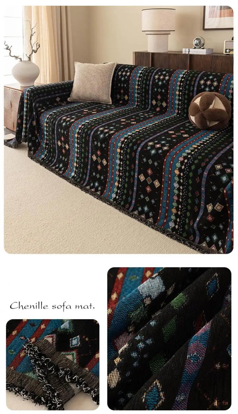 Boho Chenille Jacquard Sofabezug Ganzjahres-Universal Komfortabler Rutschfester All-Inclusive Sofabezug Multifunktionale Decken – Detail 11