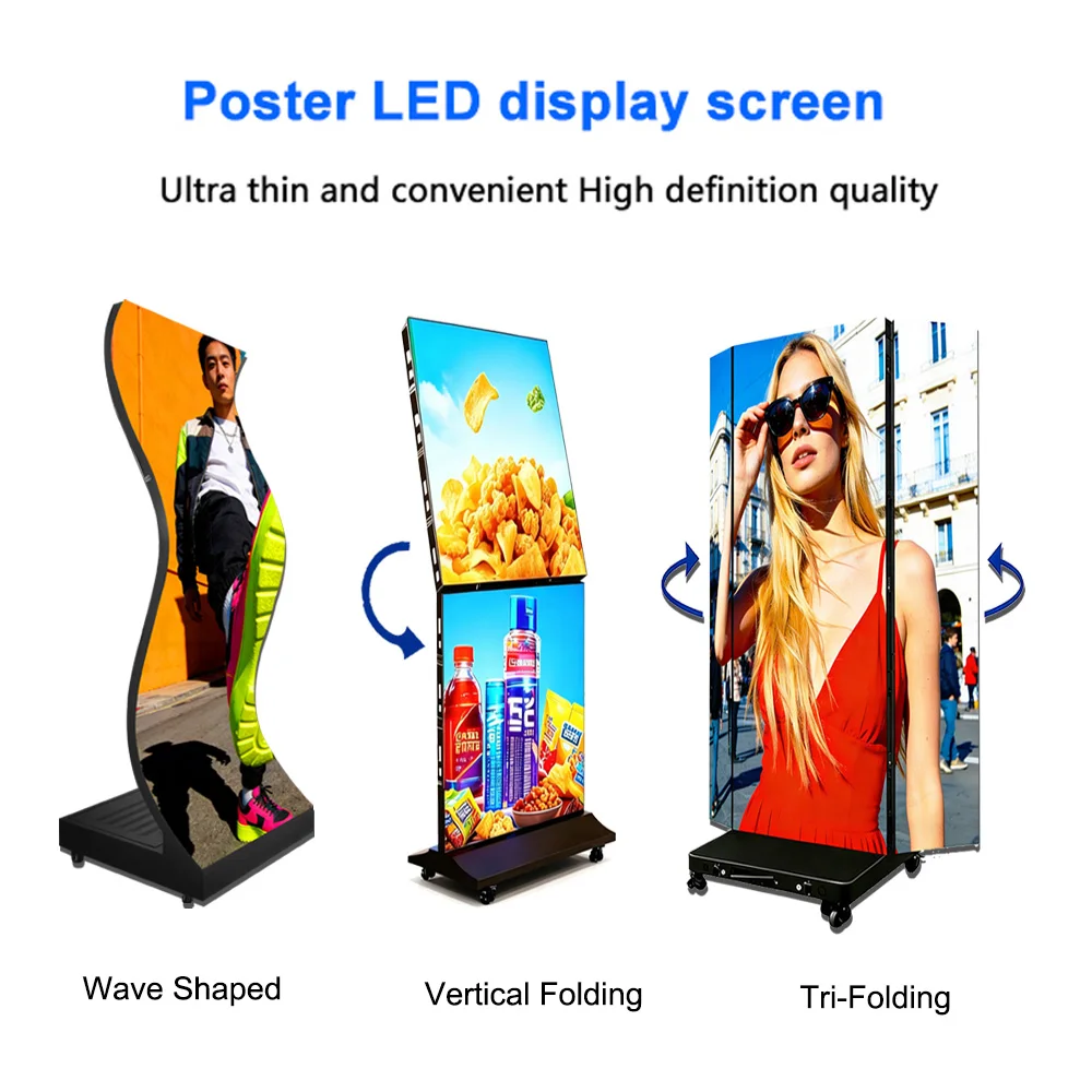 Factory Moveable Foldable GOB Indoor P2.5 Various Size High Brightness Digital LED Advertising LED Poster Display Screen