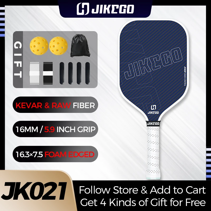 JIKEGO Kevlar T700 Raw Carbon Fiber Pickleball Thermoformed Foam Edge 16mm 5.9inch Elongated Pickle Balls Racket Spin Unibody