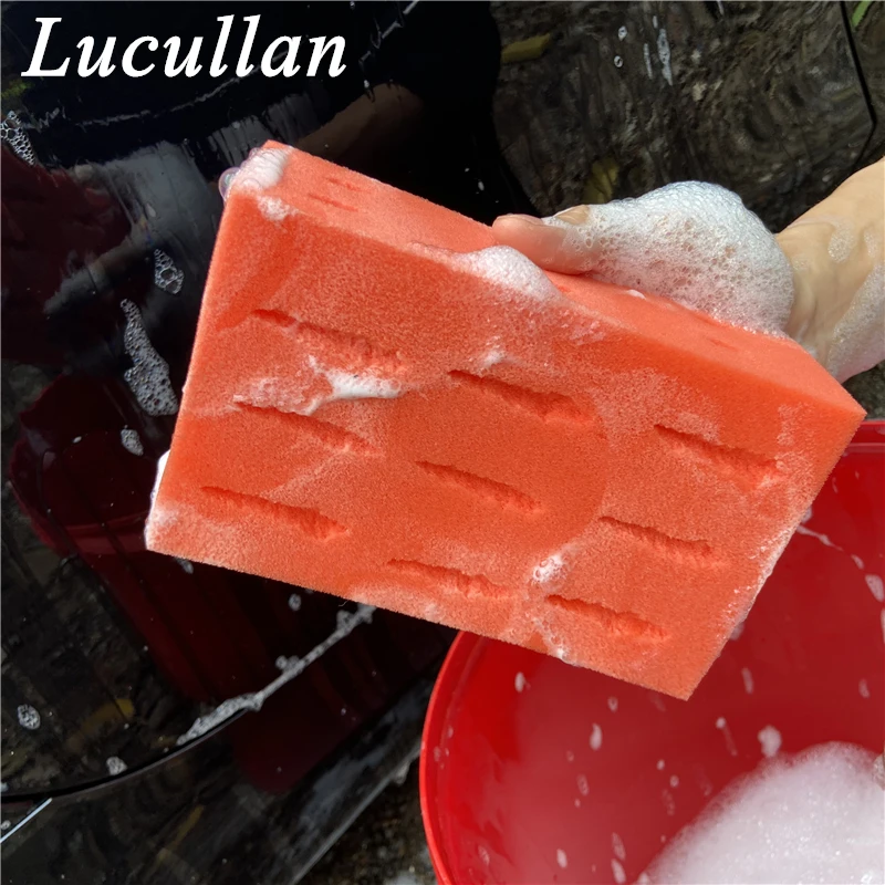 Lucullan High Density Car Wash Sponge -Orange Square Shaped Clean Tools Strong Soap and Water Absorbency