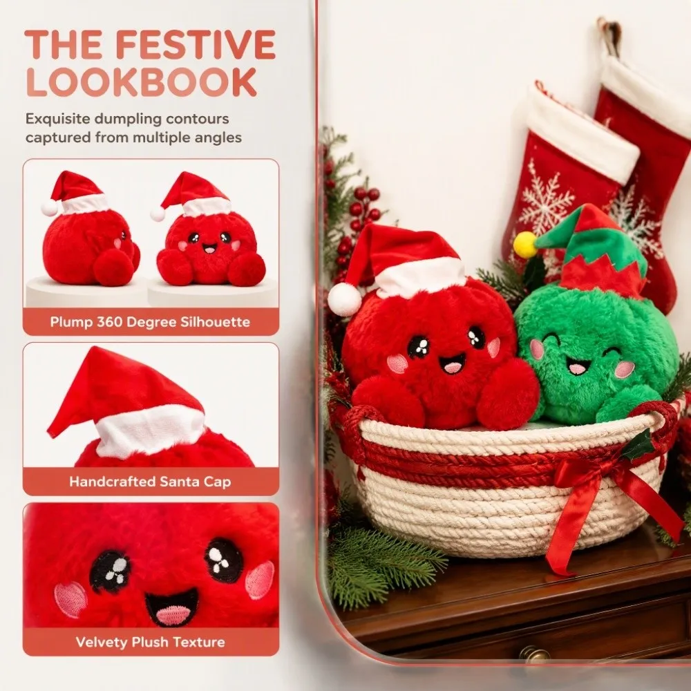Soft Stuffed Wearing a Christmas Hat Christmas 15cm Baozi Figurines Cute Penguin Elk Dumpling Ornament