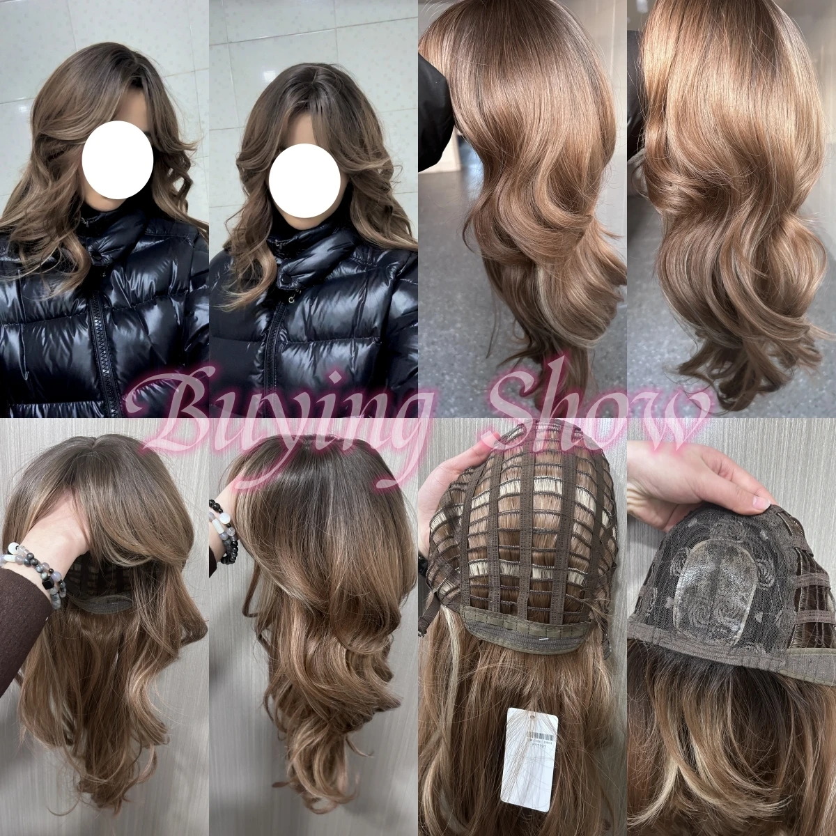 루이 페레 브라운 하이라이트 가발 여성용 사이드 뱅 포함 일일 긴 물결 모양의 레이어드 합성 가발 천연 내열성 헤어
