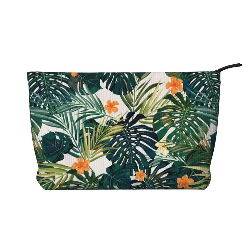 Tropical Palm Leaves Flowes Print Travel Toiletry Bag Corduroy Cosmetic Makeup Organizer Women Beauty Storage Dopp Kit Box