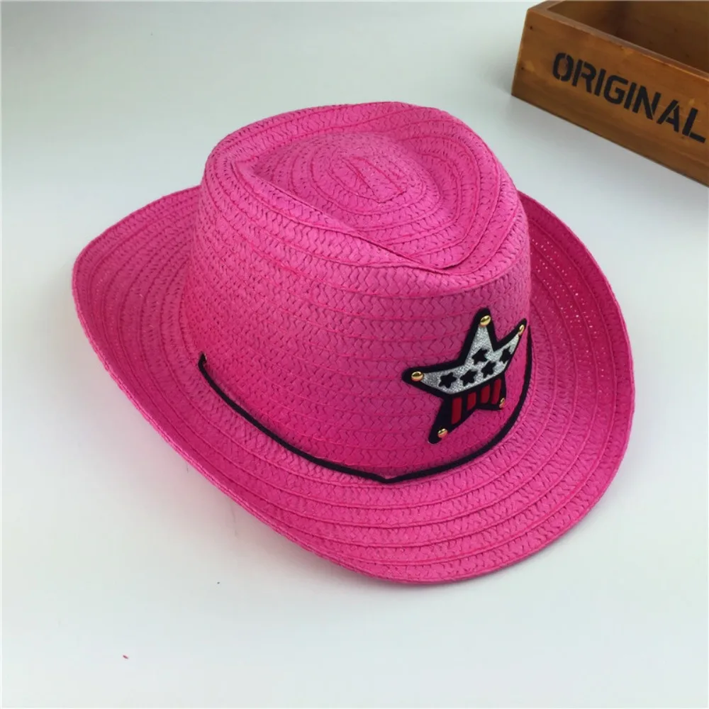 Kids Boys Girls Summer Breathable Cowboy Hat Straw Sun Cap Children Hats Pentagram Hat Fishman Hat Jazz Hat Bucket Hat