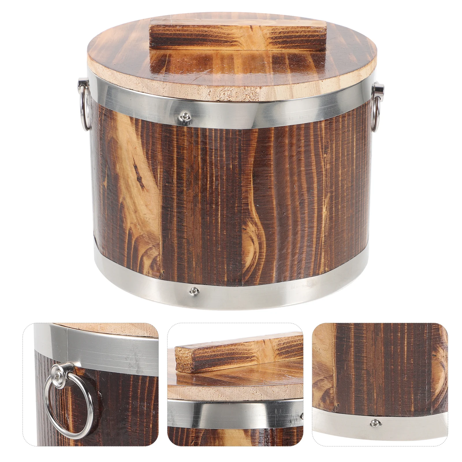 

Wooden Sushi Bucket Rice Mixing Barrel Lidded Design Smooth Finish Lightweight Space Saving Ideal for Sushi Rice Preparation