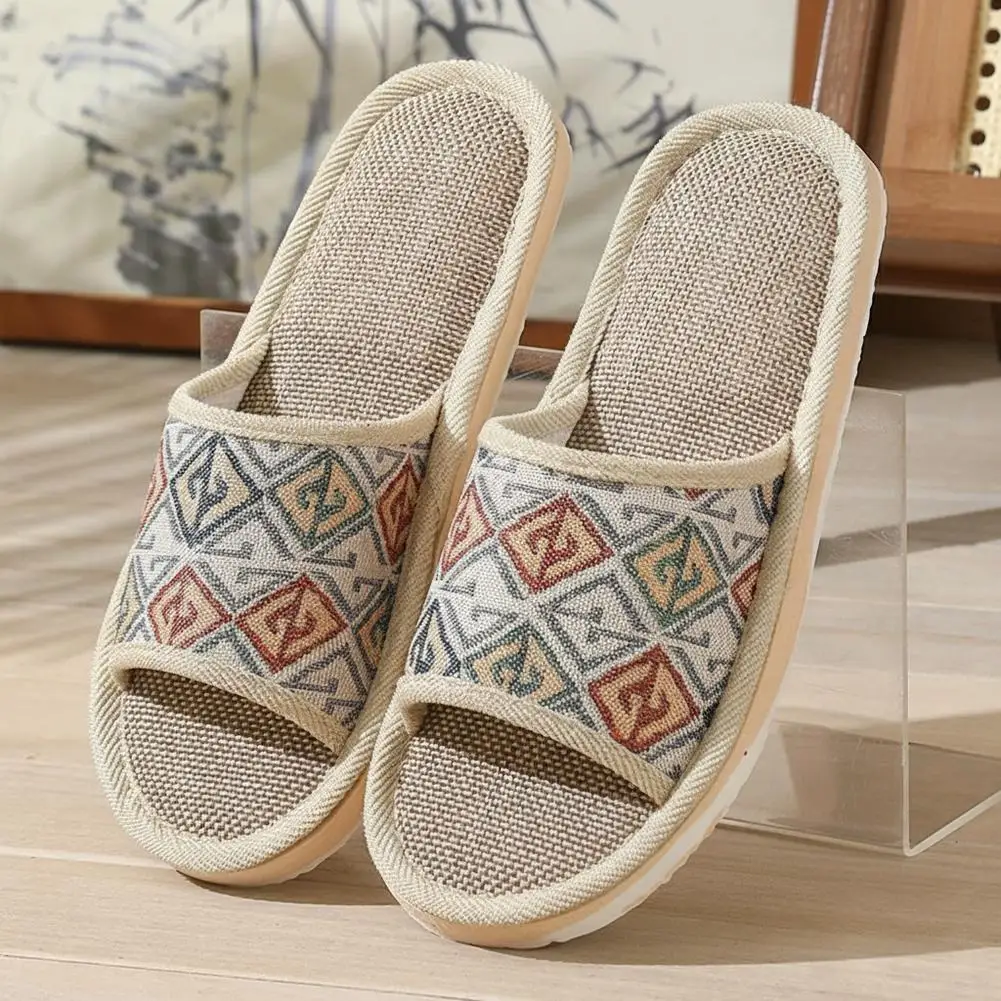 Four Seasons Linen Slippers Couple Breathable Indoor Floor Slippers Non-Slip Cotton Linen Home Slides Women Men Sandals